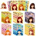 DIY exotic princess face stickers with diverse hairstyles and decorative accessories - Blue Princess Style