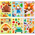 DIY Erntedank-Sticker-Set mit 6 Bögen mit Motiven von Truthahn, Kürbis und Erntezeit - Thanksgiving Truthahn Gesichtstausch