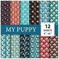 12 hojas de papel de scrapbooking de cachorros navideños con motivos de 6x6 pulgadas - 15cmx15cm / Estilo de Cachorro de Navidad