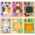 6-pack cute cartoon cat face DIY stickers with diverse facial expressions and pet accessories - Cartoon Cat Face Matching Stickers (T01041393)