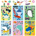 DIY ocean shark puzzle stickers set with six colorful underwater cartoon designs - Shark Face Changing Stickers (T01041364)