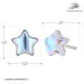 Detail view of S925 sterling silver star earrings with dimensions and moonstone inlay - Silver
