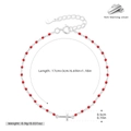Detalle de la pulsera de plata 925 con cuentas rojas, cruz y cierre de mosquetón - Chapado en Platino Plata 925 - Cuentas Rojas