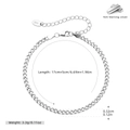 Detail of 925 sterling silver cuban chain bracelet showing 17cm plus 5cm length specs - Wide Style / Silver