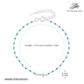 Detalle de pulsera de plata de ley S925 con cuentas azules y colgante de cruz plata - Plata 925 Bañada en Platino - Cuentas Azul Cielo