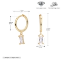 Detailed size and specs for gold hoop earrings with clear 5A zircon in 925 silver - 925 Silver Yellow Gold Plated - White