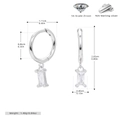 Detail of S925 sterling silver hoop earrings with rectangular 5A grade zircon pendant - 925 Silver White Gold Plated - White