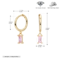 Detail view of gold S925 silver earrings with pink zircon pendant and size measurements - Gold Plated - Light Pink