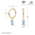 Detail showing dimensions of 925 sterling silver hoop earrings with blue zircon stones - Gold Plated - Sea Blue