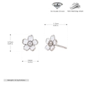 Detail view of s925 silver cherry blossom earrings with 5A zircon and size specifications - 925 Silver White Gold Plated - White