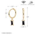 Detailed view of gold S925 earrings with black zircon pendant and size measurements - Black Enamel 925 Sterling Silver Gold Plated