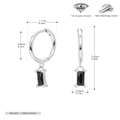 Detail view of S925 sterling silver hoop earrings with rectangular black zircon pendants - Black Enamel 925 Sterling Silver White Gold Plated