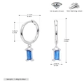 Detailed size chart of S925 sterling silver hoop earrings with blue zircon pendant - Blue Enamel 925 Sterling Silver White Gold Plated
