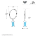 Detailed size specifications of S925 silver earrings with blue rectangle zircon - 925 Silver Plated White Gold - Turquoise