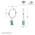 Detail of 925 sterling silver hoop earrings with rectangular green 5A zircon pendants - White Gold Plated - Emerald