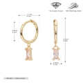 Detailed view of S925 sterling silver hoop earrings with rectangular pink zircon pendant - Gold Plated - Champagne