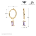 Detailed view of S925 sterling silver hoop earrings with purple rectangular zircon pendants - 925 Silver Gold Plated - Purple
