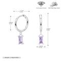 Detailed dimensions of S925 sterling silver hoop earrings with purple zircon pendants - 925 Silver Platinum Plated - Purple