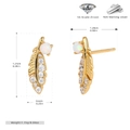 Detail of gold feather earrings in 925 sterling silver with zircon and opal inlay - Gold Plated 925 Silver - White Opal