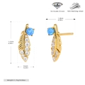 Detail showing 925 silver feather stud earrings with blue opal and zirconia stone - Gold Plated 925 Silver - Blue Opal