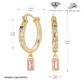 Detailed specs of S925 silver hoop earrings with pink zircon and rectangular gemstone - Gold Base Pink Gem
