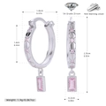 Detail view of 925 sterling silver hoop earrings featuring pink 5A grade zircon pendants - Silver Base Pink Gem