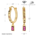Detailed dimensions of gold S925 sterling silver hoop earring with pink zircon pendant - Gold Base Red Gemstone