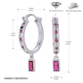 Detailed view of S925 silver square fuchsia zircon earrings with size and weight specs - Silver Base Red Gem