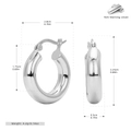 Makro-Detail von klobigen S925 Sterling Silber Creolen mit präzisen Abmessungen - S / Weißgold