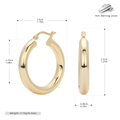 Technische Zeichnung der 925 Sterling Silber Gold Creolen mit Maßen und Gewichtsangaben - L / Gold