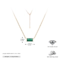 Detail showing 925 silver necklace with rectangular green zircon and size measurements - Gold - Emerald Green (May)