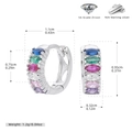 Detailed view of S925 sterling silver huggie earrings with rainbow colored zircon stones - 925 Silver White Gold Plated
