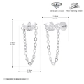 Vue détaillée des boucles d'oreilles couronne en argent S925 avec zircon et mesures de taille - Argent 925 plaqué or blanc