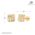 Detailed size specifications for square S925 sterling silver studs with woven texture - Gold