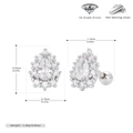 Vue macro de boucles d'oreilles goutte en argent S925 avec zircon et fermoir à vis - Argent 925 plaqué or blanc