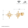 Detailed view of S925 silver star stud earrings with 5A zircon and screw back - Gold