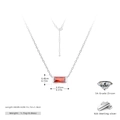 S925 sterling silver necklace with rectangle red zircon pendant and size dimensions - Silver - Garnet Red (January)