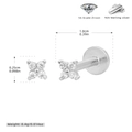 Maßangaben für den 925er Silber Kleeblatt-Ohrstecker mit glänzenden 5A Zirkonia-Steinen - 2.5mm / 925 Silber Weißgold beschichtet