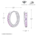 Detailed dimensions of 925 sterling silver huggie earrings with pink cubic zirconia - Silver-Pink Zirconia