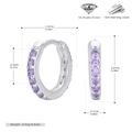 Detailed size chart of S925 sterling silver hoop earrings with purple cubic zirconia - Silver - Purple Zirconia
