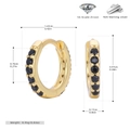 Detailed view of S925 sterling silver huggie hoops with black cubic zirconia stones - Gold - Black Zirconia