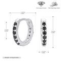 Detail view of 925 sterling silver hoop earrings with black 5A cubic zirconia stones - Silver-Black Zirconia