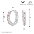 Detailed dimensions of 925 sterling silver hoop earrings with pink cubic zirconia - Silver-Champagne Zirconia