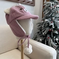 Gorro de invierno rosa con orejas de oso y pompones para una protección cálida del oído - 56-59cm / Rosa