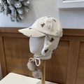 Cappello da aviatore in velluto per bambini con stampa di orsetto e fodera in ecopelliccia - 56-58cm / Beige