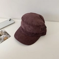 Retro corduroy flat top military cap in deep burgundy on a white surface - 56-58cm Adjustable / Burgundy