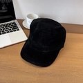 Classic black faux suede flat top military hat on desk for a casual retro style - 56-58cm (Adjustable) / Black