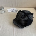 Cappello da aviatore retrò a quadri grigi da donna con paraorecchie e fiocco nero - 56-58cm / Nero