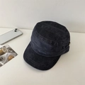 Navy blue corduroy military cap with vintage side button for autumn and winter season - 56-58cm Adjustable / Black
