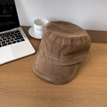 Brown suede flat top military style hat for women with retro autumn winter aesthetic - 56-58cm (Adjustable) / Camel